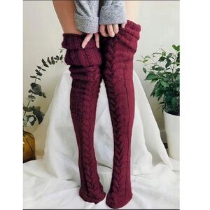Cozy Cable Knee High Socks in Burgundy